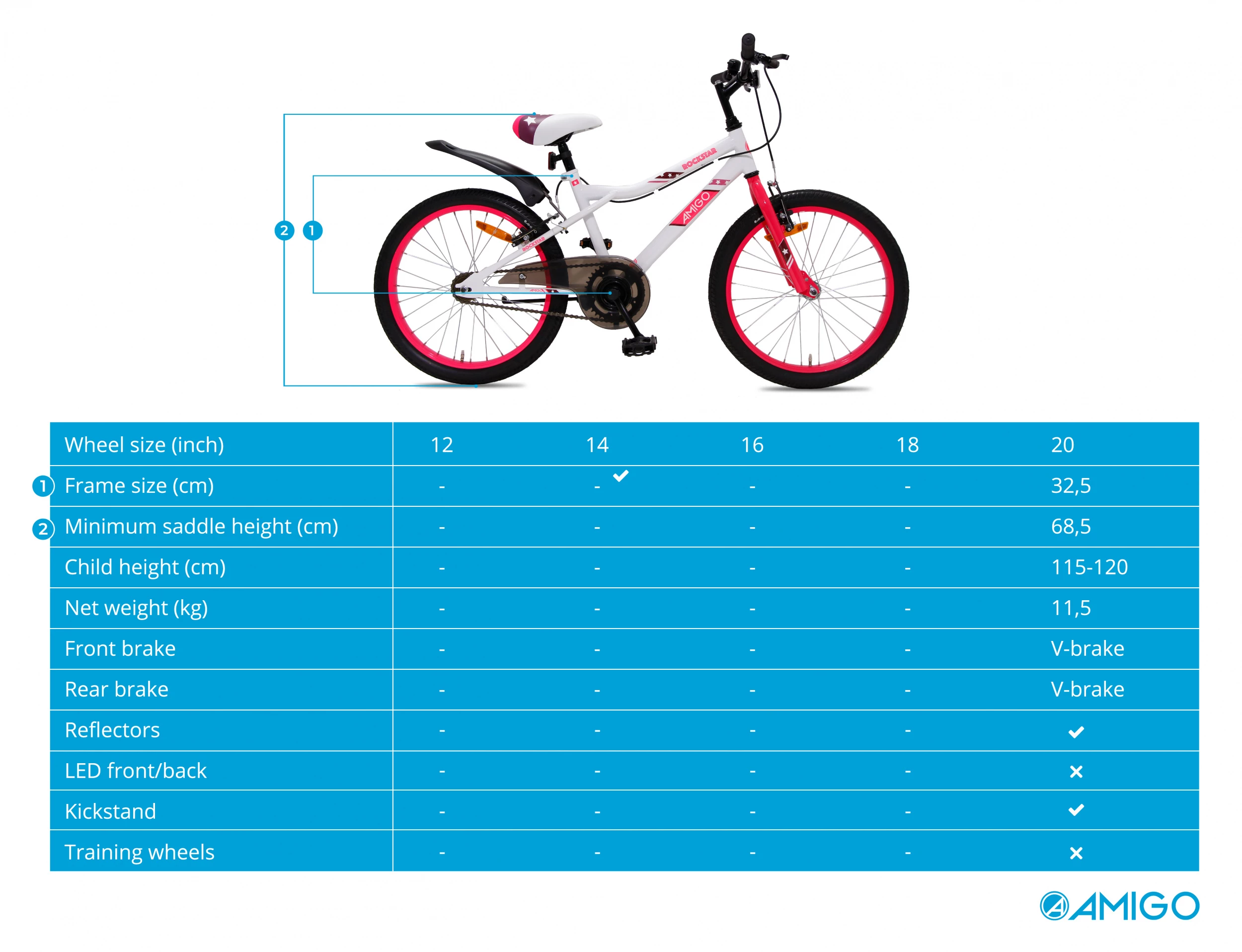 AMIGO Rockstar 20 Zoll 32 Cm Mädchen Felgenbremse Weiß – Bild 9