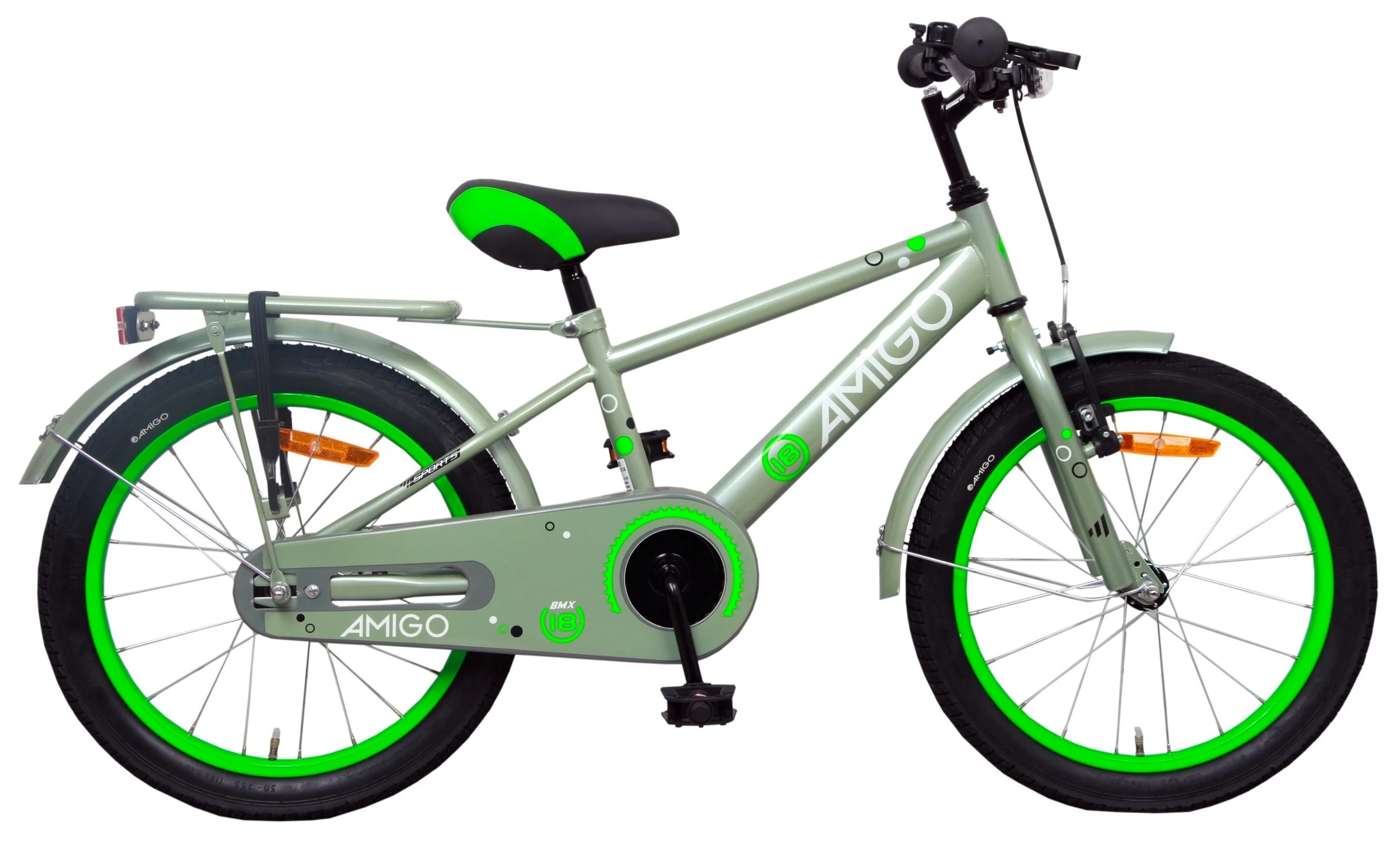 AMIGO Sports 18 Zoll Jungen Rücktrittbremse Grau/Grün